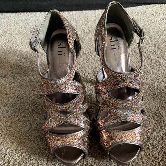 Shi by Journeys - rainbow metallic heels - Picture 2 of 3